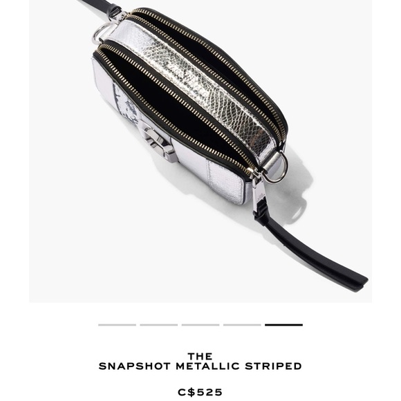 BNWT Marc Jacobs The Snapshot Metallic Striped Crossbody Bag in Silver - Picture 1 of 12